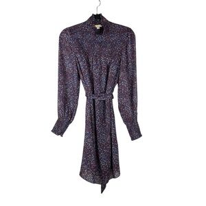 Boden Long Sleeve Tie-Waist Mini Dress Blue Red Floral US 4 / UK 8